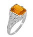 Edwardian Filigree Emerald Cut Citrine Ring in Sterling Silver