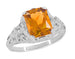 Edwardian Filigree Emerald Cut Citrine Ring in Sterling Silver