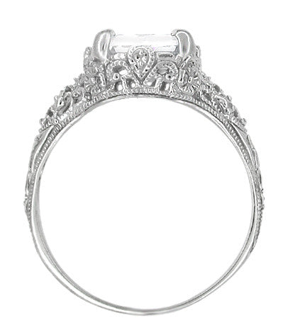 Edwardian Filigree 5.6 Carat Emerald Cut Cubic Zirconia ( CZ ) Ring in Sterling Silver - Item: SSR618CZ - Image: 4