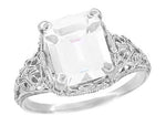 Edwardian Filigree 5.6 Carat Emerald Cut Cubic Zirconia ( CZ ) Ring in Sterling Silver