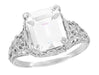 Edwardian Filigree 5.6 Carat Emerald Cut Cubic Zirconia ( CZ ) Ring in Sterling Silver