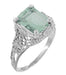 Edwardian Filigree Emerald Cut Prasiolite ( Green Amethyst ) Ring in Sterling Silver