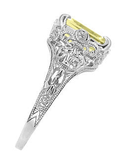 Edwardian Filigree Yellow Lemon Quartz Ring in Sterling Silver - Item: SSR618LQ - Image: 3