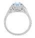 Art Deco Filigree Flowers Blue Topaz Promise Ring in Sterling Silver