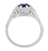 Art Deco Filigree Flowers Blue Sapphire Promise Ring in Sterling Silver