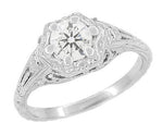 Art Deco Filigree Flowers White Topaz Promise Ring in Sterling Silver