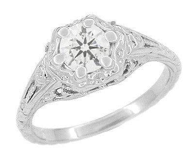 Art Deco Filigree Flowers White Topaz Promise Ring in Sterling Silver