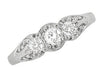 Art Deco Filigree Sterling Silver White Sapphire Three Stone Ring