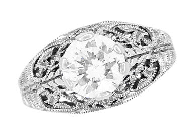 Antique Style Edwardian Filigree Engraved Cubic Zirconia ( CZ ) Promise Ring in Sterling Silver - Item: SSR9 - Image: 4