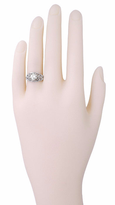 Antique Style Edwardian Filigree Engraved Cubic Zirconia ( CZ ) Promise Ring in Sterling Silver - Item: SSR9 - Image: 5