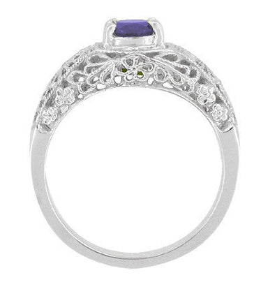 Edwardian Dome Filigree Iolite Promise Ring in Sterling Silver - alternate view