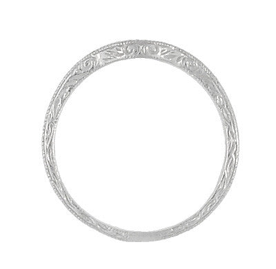 Art Deco Scrolls Engraved Curved Wedding Band in Sterling Silver - Item: SSWR199 - Image: 4