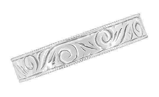 Art Deco Scrolls Engraved Wedding Band in Sterling Silver - 4mm Wide - Item: SSWR199MW - Image: 5