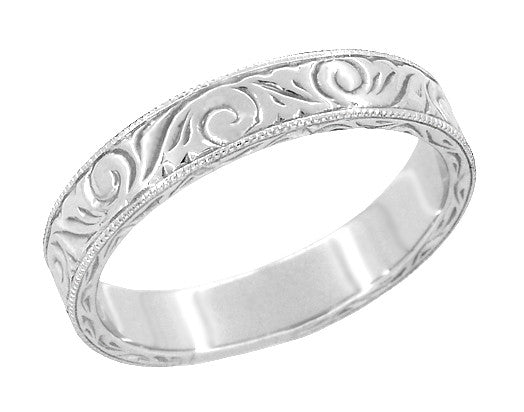 Art Deco Scrolls Engraved Wedding Band in Sterling Silver - 4mm Wide - Item: SSWR199MW - Image: 2