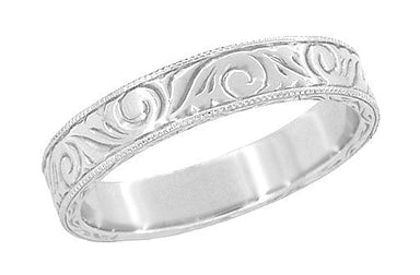 Art Deco Scrolls Engraved Wedding Band in Sterling Silver - 4mm Wide