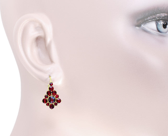Victorian Bohemian Garnet Earrings in 14 Karat Yellow Gold and Sterling Silver Vermeil - Item: E144 - Image: 3
