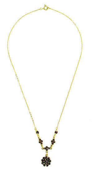 Gorgeous Victorian Bohemian Garnet Floral Drop Necklace in Sterling Silver with Yellow Gold Vermeil - alternate view