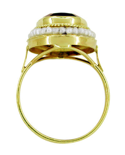 Victorian Oval Almandine Red Garnet and Seed Pearl Ring in 14 Karat Yellow Gold - Item: R198 - Image: 2