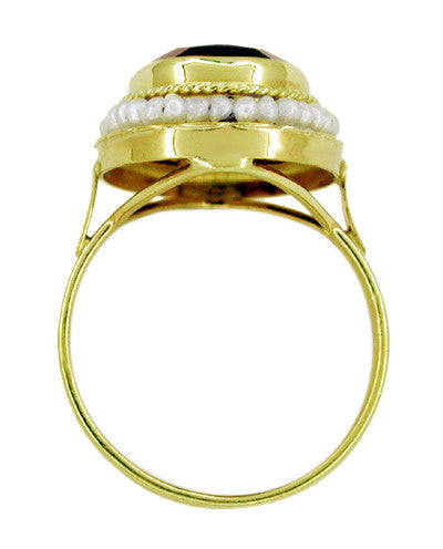 Victorian Oval Almandine Red Garnet and Seed Pearl Ring in 14 Karat Yellow Gold - Item: R198 - Image: 2