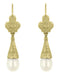 Victorian Fleur de Lys Pearl Drop Earrings in 14 Karat Yellow Gold