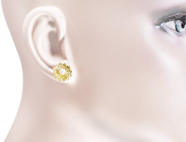 Victorian Sunflower Pearl Stud Earrings in 14 Karat Yellow Gold - alternate view