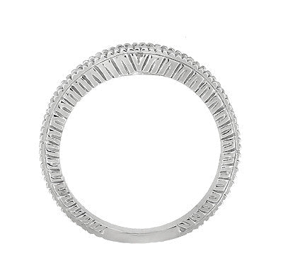 Art Deco Carved Wheat & Diamonds Curved Wedding Band in 14K or 18K White Gold - Item: WR1153W14 - Image: 5