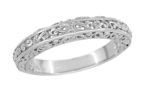 Edwardian Filigree Flowing Scrolls Wedding Ring in White Gold - Item: WR1196W - Image: 5