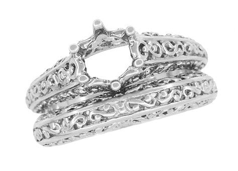 Edwardian Filigree Flowing Scrolls Wedding Ring in White Gold - Item: WR1196W - Image: 9