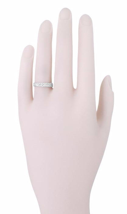 Edwardian Filigree Flowing Scrolls Wedding Ring in White Gold - Item: WR1196W - Image: 6