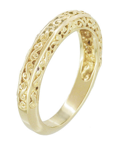 Yellow Gold Edwardian Flowing Filigree Scrolls Wedding Ring - Item: WR1196Y - Image: 3