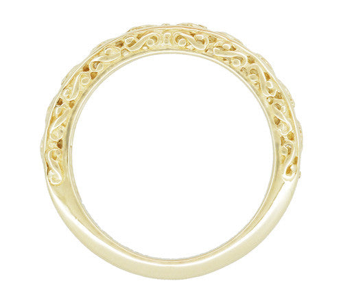 Yellow Gold Edwardian Flowing Filigree Scrolls Wedding Ring - Item: WR1196Y - Image: 4