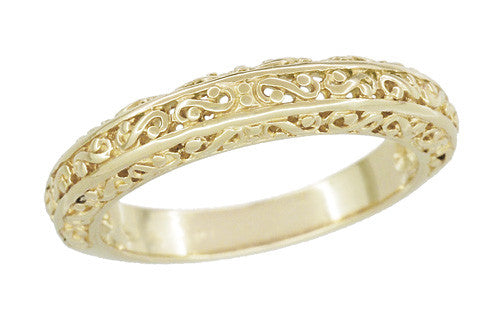 Yellow Gold Edwardian Flowing Filigree Scrolls Wedding Ring - Item: WR1196Y - Image: 5