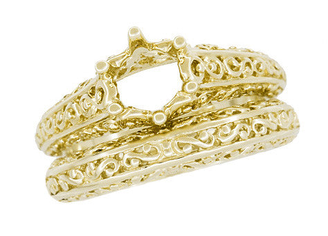 Yellow Gold Edwardian Flowing Filigree Scrolls Wedding Ring - Item: WR1196Y - Image: 8