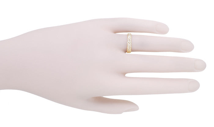 Yellow Gold Edwardian Flowing Filigree Scrolls Wedding Ring - Item: WR1196Y - Image: 9