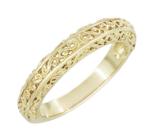 Yellow Gold Edwardian Flowing Filigree Scrolls Wedding Ring - Item: WR1196Y - Image: 2