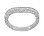 Art Deco White Gold Vintage Wheat Engraved Curved Diamond Wedding Band