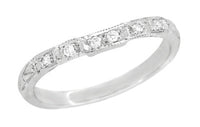 Art Deco Carved Contoured Diamond Wedding Ring in Platinum