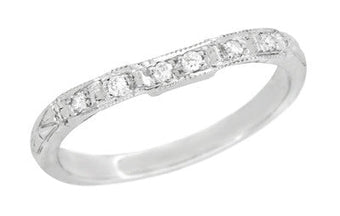 Art Deco Carved Contoured Diamond Wedding Ring in Platinum