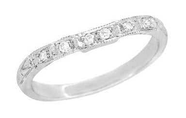 Art Deco Carved Contoured Diamond Wedding Ring in Platinum