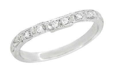 Art Deco Carved Contoured Diamond Wedding Ring in Platinum