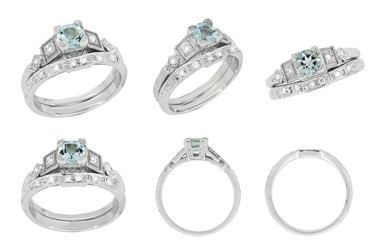 Art Deco Carved Contoured Diamond Wedding Ring in White Gold - Item: WR155W14 - Image: 4