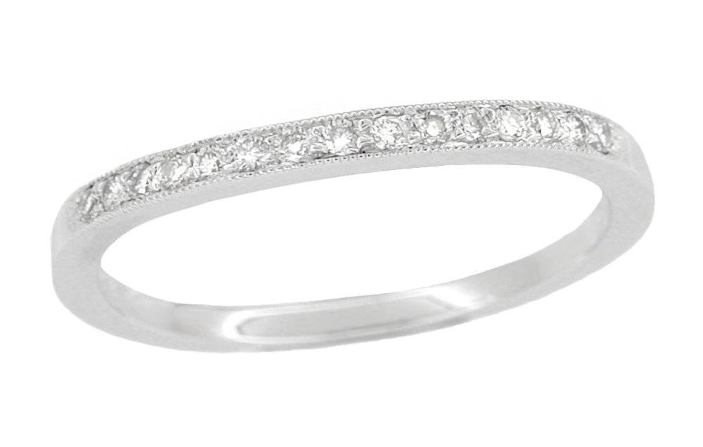 Simple Platinum Curved Diamond Wedding Band with Milgrain Edges - WR158P