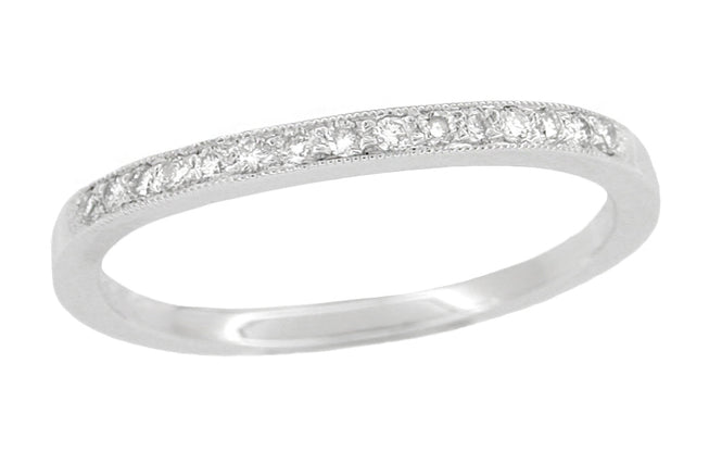 Milgrain Edge Gently Curved Diamond Wedding Band in Platinum