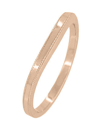 Millgrain Edge Curved Wedding Band in 14 Karat Rose ( Pink ) Gold - Item: WR158RND - Image: 2