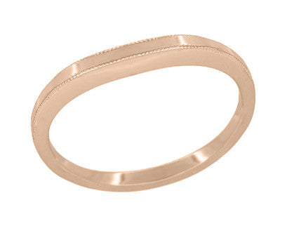 Millgrain Edge Curved Wedding Band in 14 Karat Rose ( Pink ) Gold