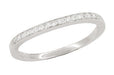 White Sapphire Curved Wedding Band in 14 Karat White Gold with Milgrain Edges