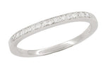 White Sapphire Curved Wedding Band in 14 Karat White Gold with Milgrain Edges