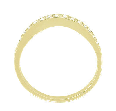 Vintage Style Gently Contoured Milgrain Edge Diamond Wedding Band in Yellow Gold - 14K or 18K - Item: WR158Y-LC - Image: 2
