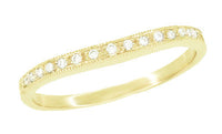 Vintage Style Gently Contoured Milgrain Edge Diamond Wedding Band in Yellow Gold - 14K or 18K