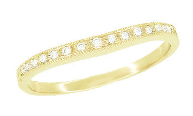 Vintage Style Gently Contoured Milgrain Edge Diamond Wedding Band in Yellow Gold - 14K or 18K